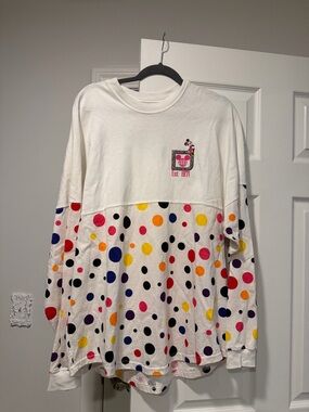 Disney Parks Official Spirit Jersey White Long-Sleeve Polka Dot Top